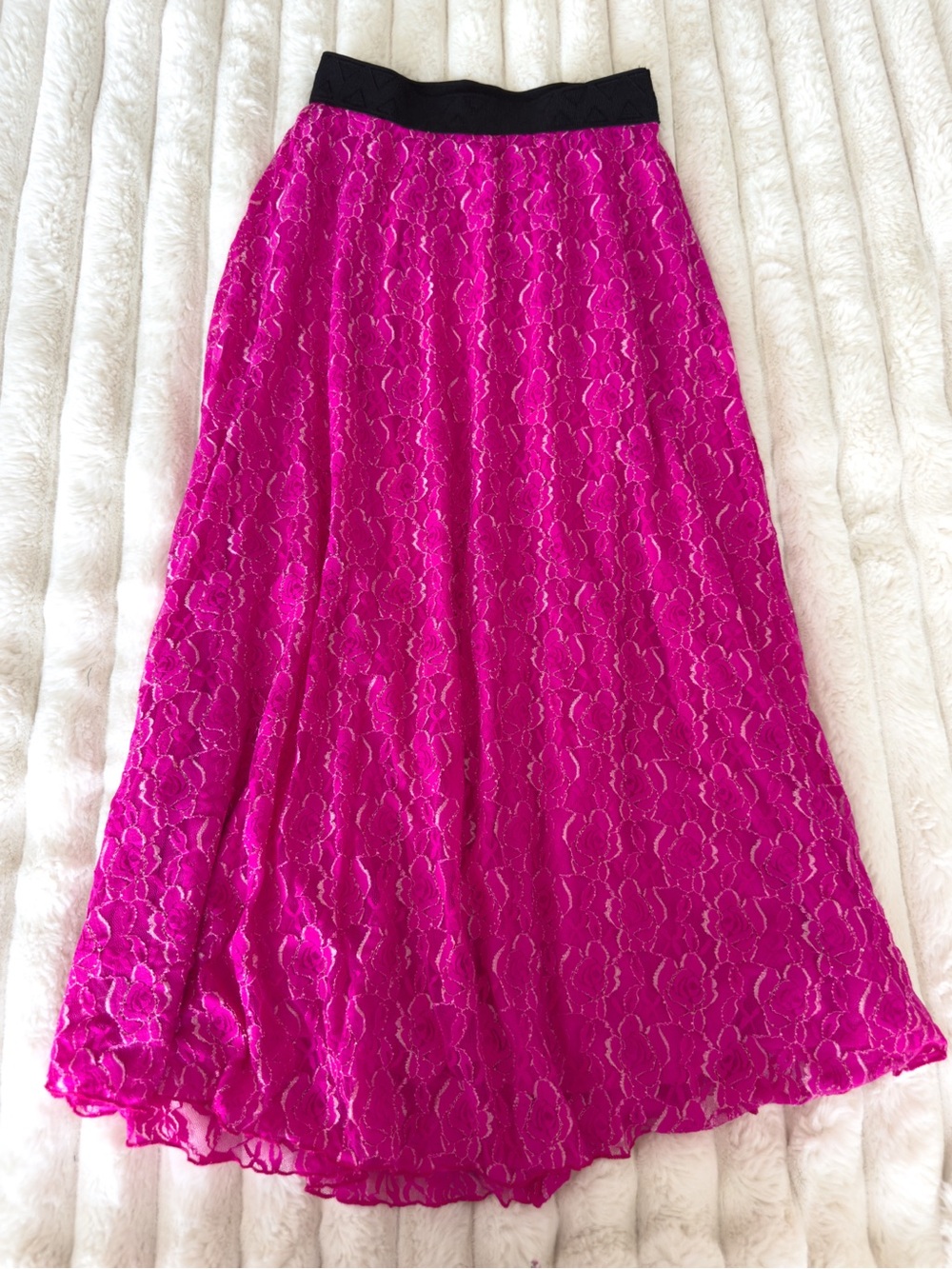 LulaRoe Bright Fuchsia Lace Maxi Skirt with Black Waistband
